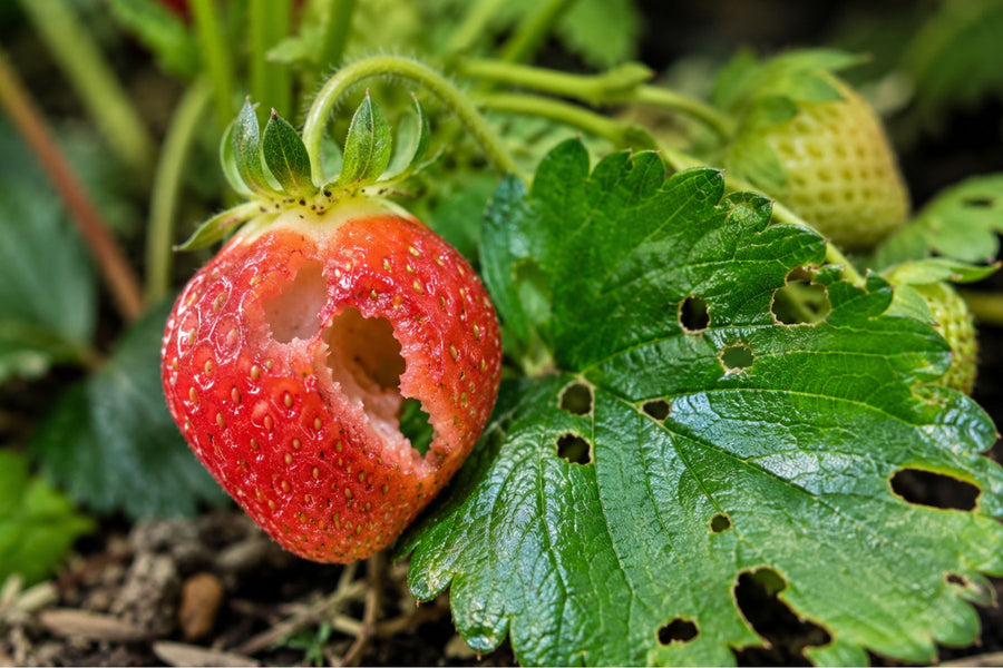 Strawberry with slug or chewing damage